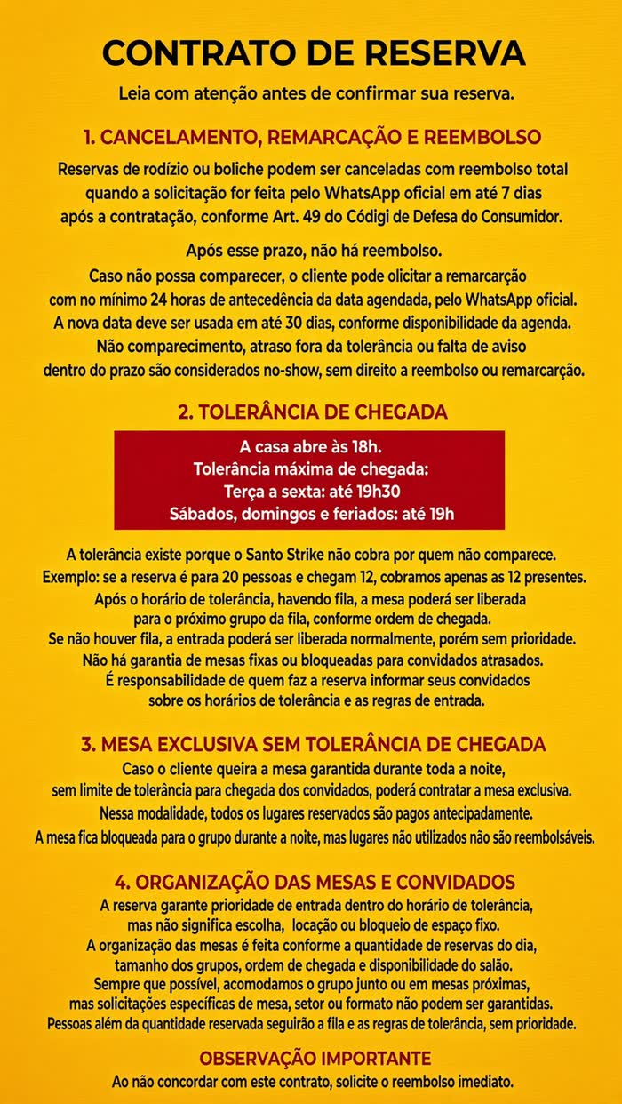 Contrato de reserva do Santo Strike